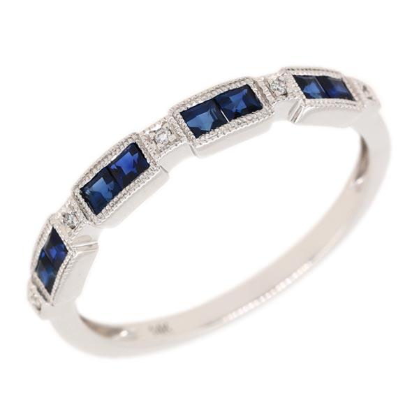 14K White Gold Sapphire and Diamond Band