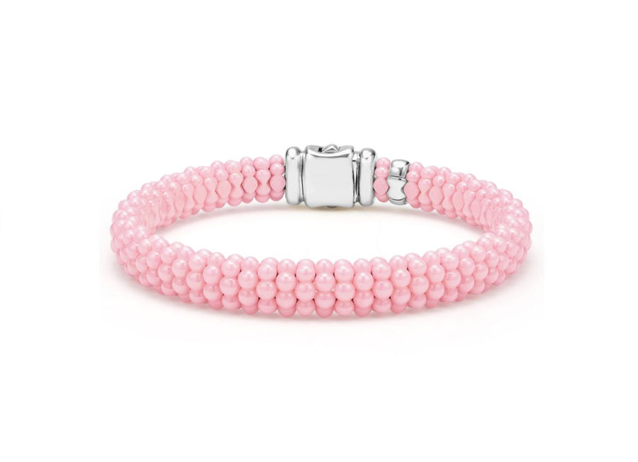 Pink Caviar 9mm Bracelet in Sterling Silver and Ceramic, Size 7