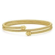 Signature Caviar Double Wrap Endcap Bracelet in 18k Yellow Gold, Size 7