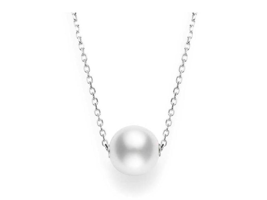 10mm A+ White South Sea Pearl Pendant with 18" Chain in 18K White Gold