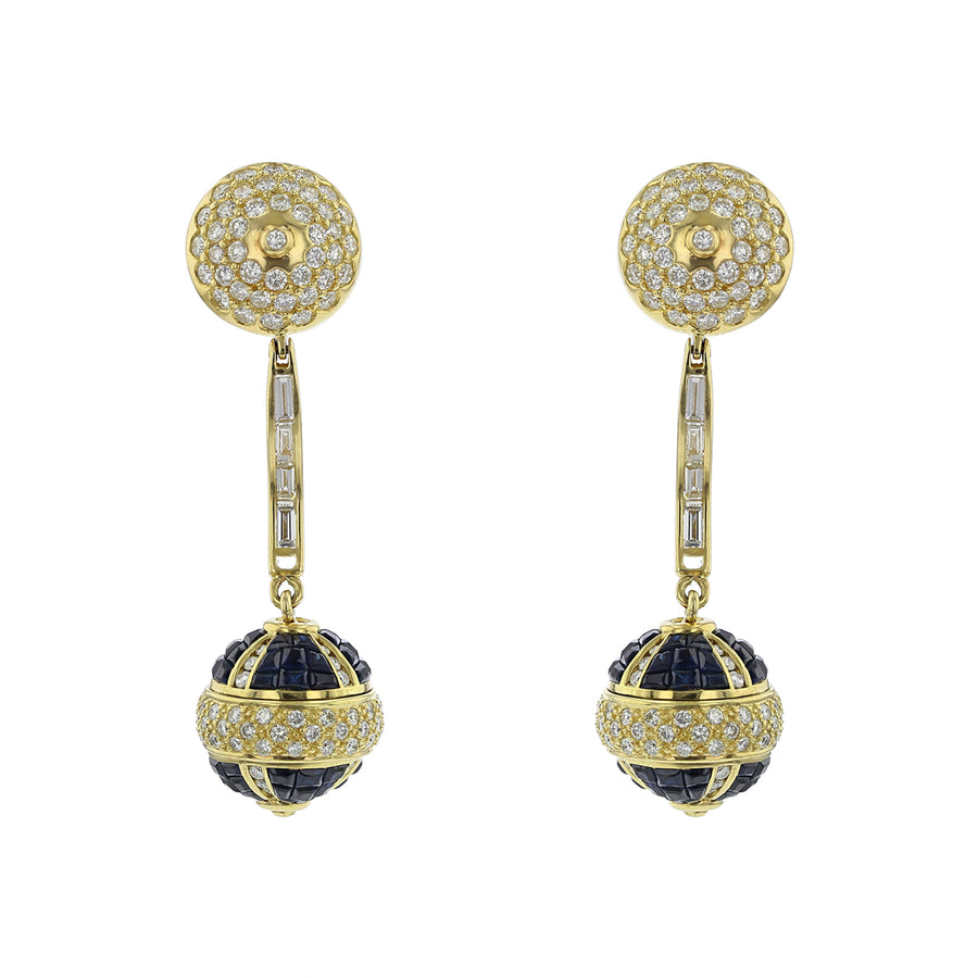 1.35ct Diamond and 5.75ct Sapphire Drop Earrings in 18K Yellow Gold