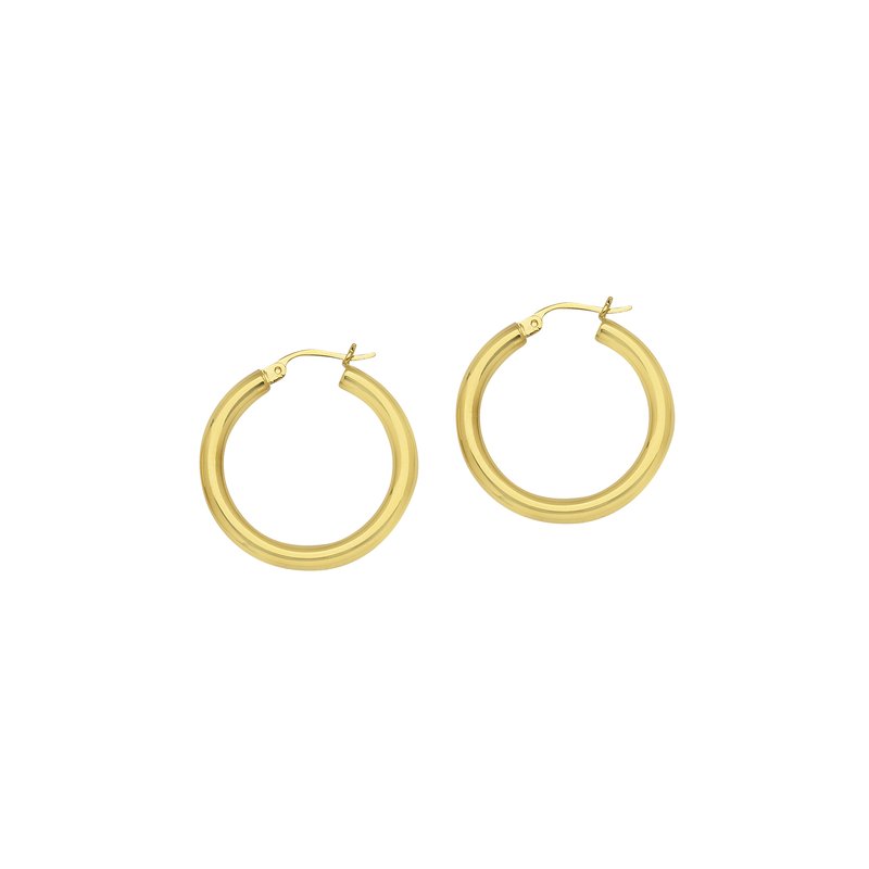 Round Tube Polished Hoop Earrings in 14K Yellow Gold