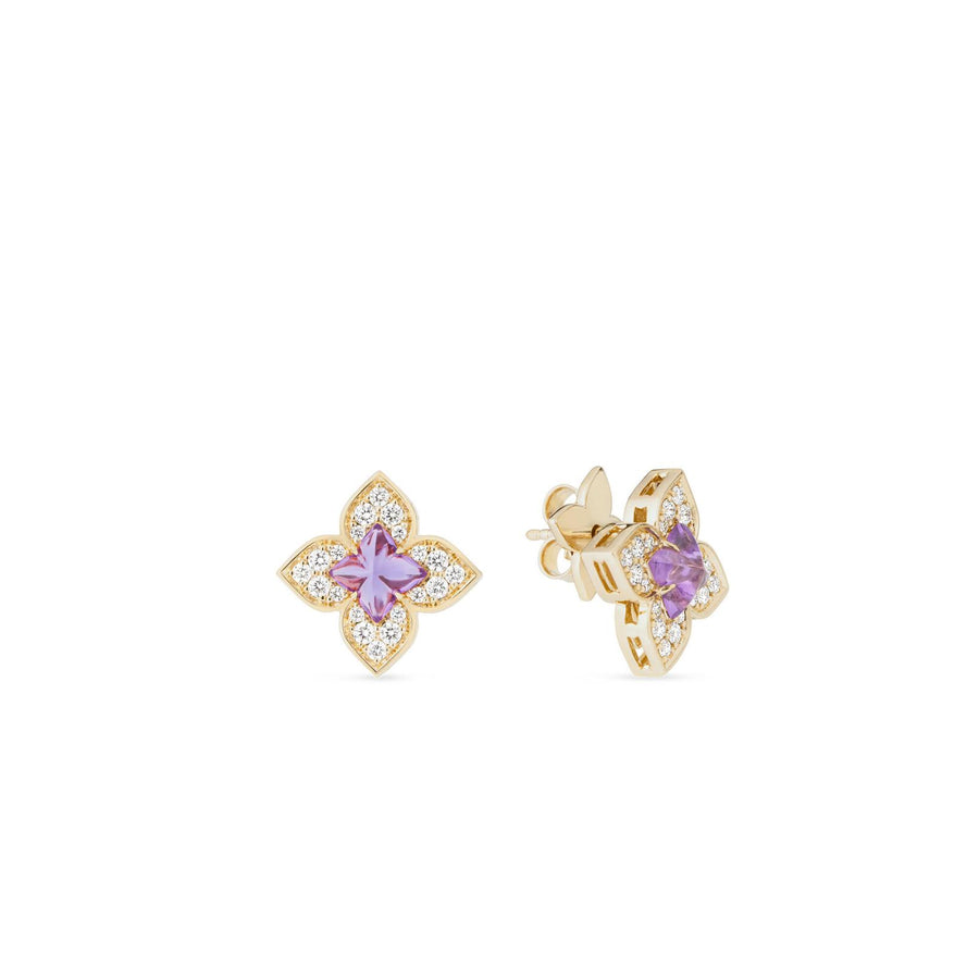 Venetian Princess 0.38Ct Diamond and 0.85Ct Amethyst Floral Stud Earrings in 18k Rose Gold