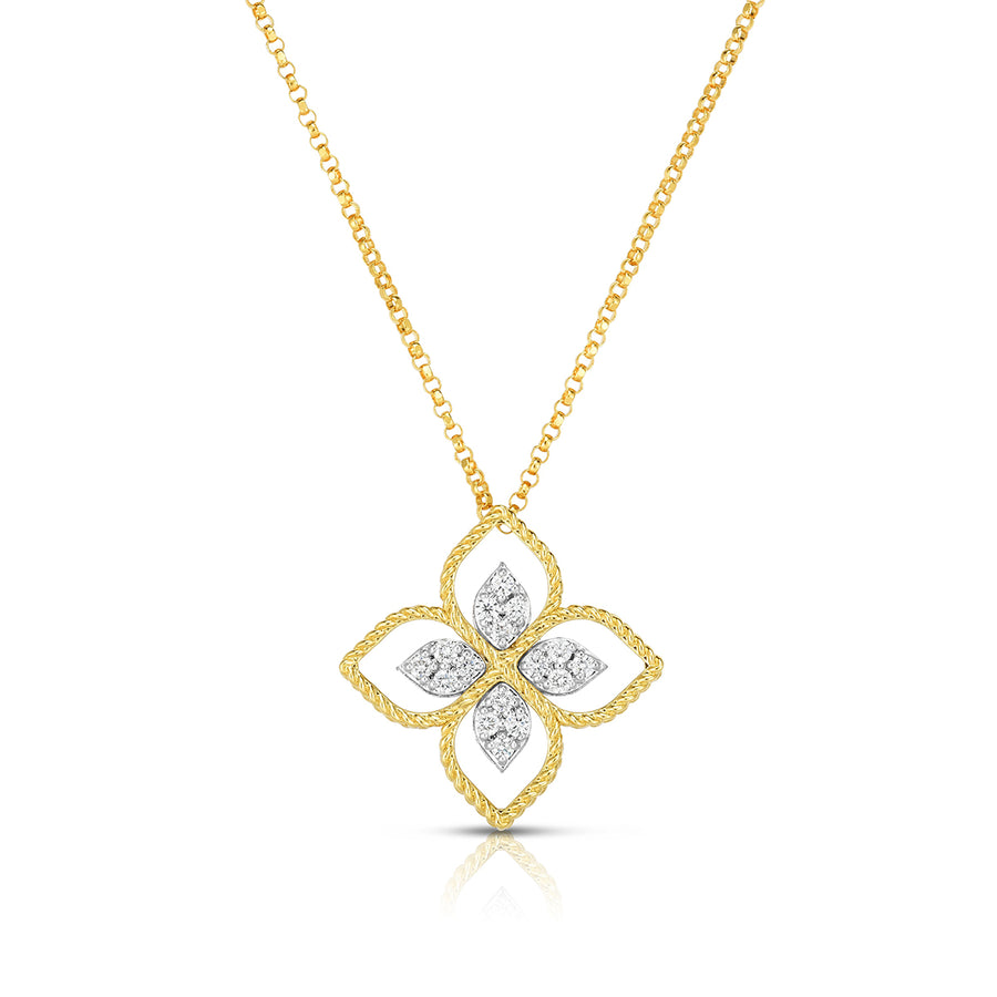 0.16ct Diamond Principessa Flower Necklace in 18K Yellow and White Gold