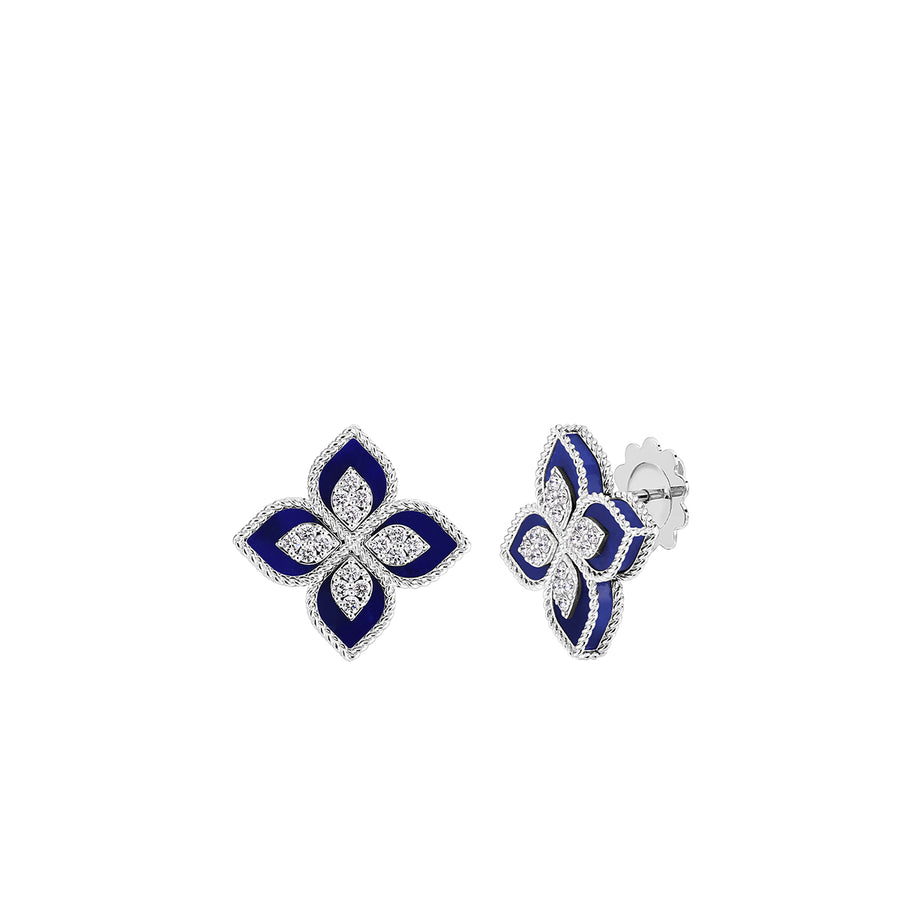 7.40ct Blue Lapis and 0.35ct Diamond Venetian Princess Earrings in 18K White Gold