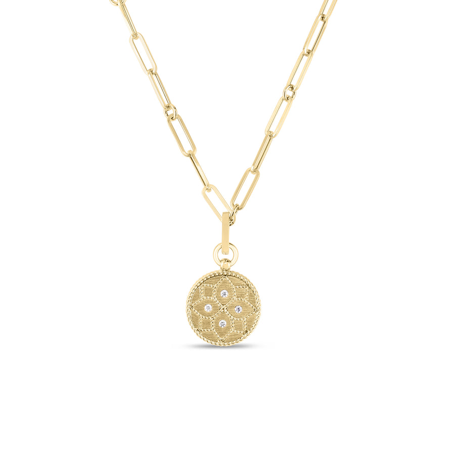 0.25Ct Diamond Venetian Princess Medallion Flower Pendant in 18K Yellow Gold, without chain