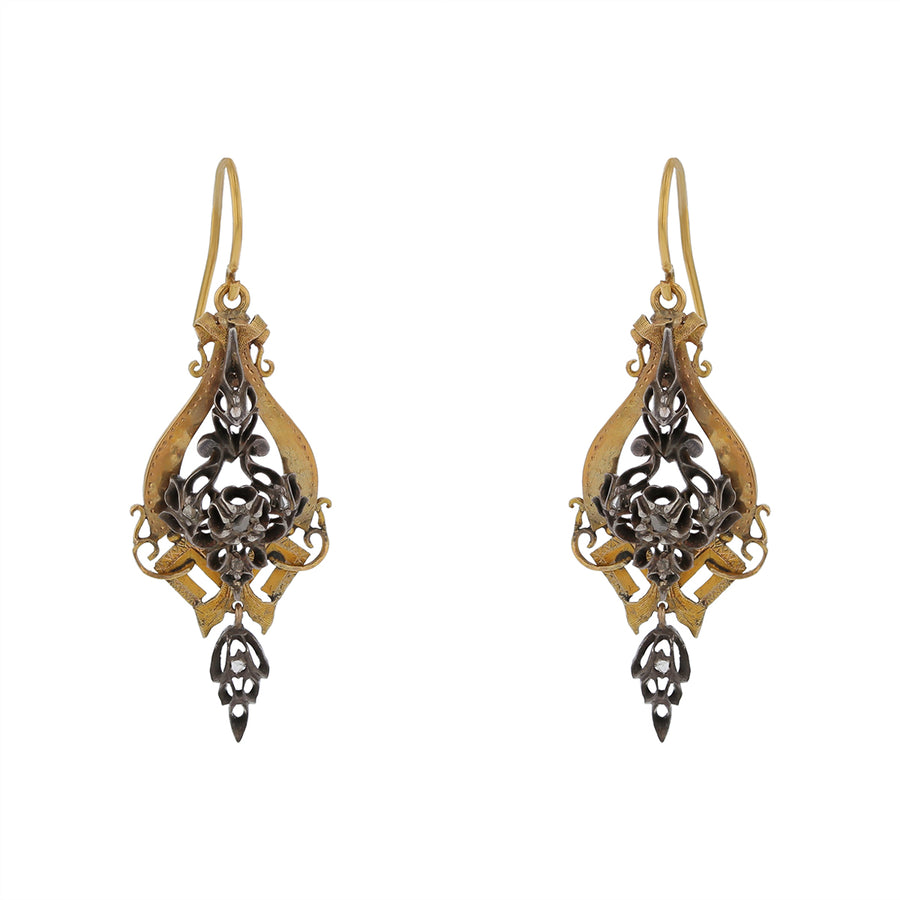 0.50ct Diamond Victorian Earrings in Sterling Silver and 15K Yellow Gold