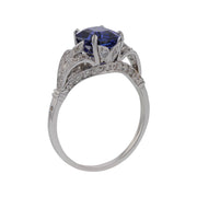 2.05ct Emerald Cut Sri Lankan Sapphire (H) 0.21ct Single Cut Diamonds Ring in Platinum Size 6.75