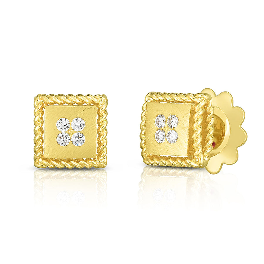 Palazzo Ducale 0.09ct Round Diamonds Satin Stud Earrings in 18K Yellow Gold