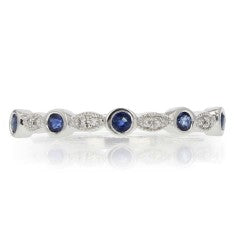 Diamond and Round Blue Sapphire Band in 14K White Gold