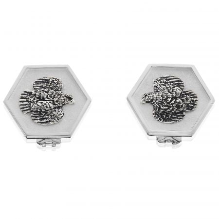 Quail Hexagon Earrings with Omega Back in Sterling Silver