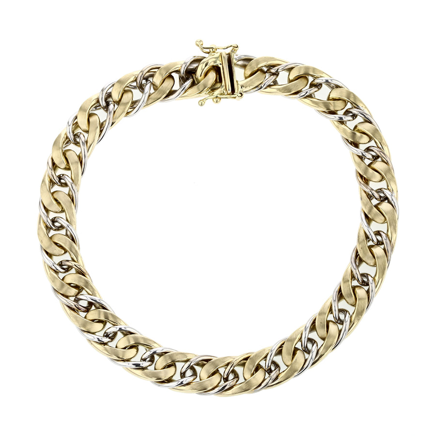 Curb Link Alternating Bracelet in 14K Yellow and White Gold, 8.5"
