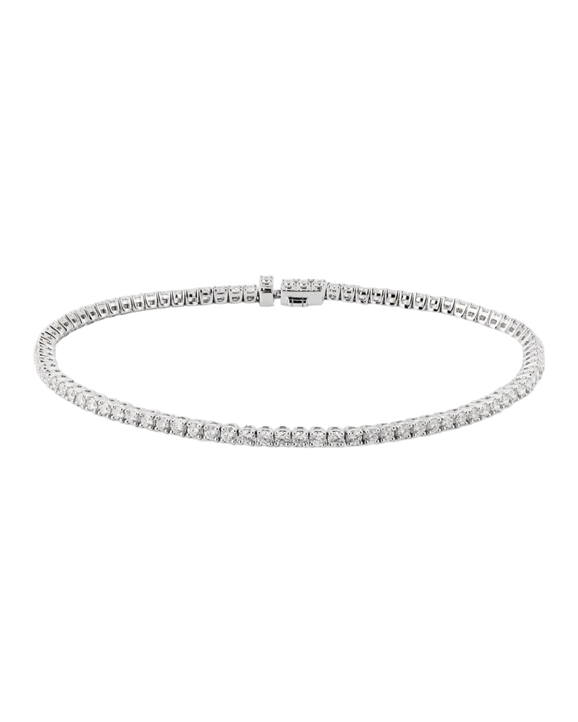 Classic 1.96-2.05ct Diamond 4-Prong Tennis Bracelet in 18K White Gold, 7"