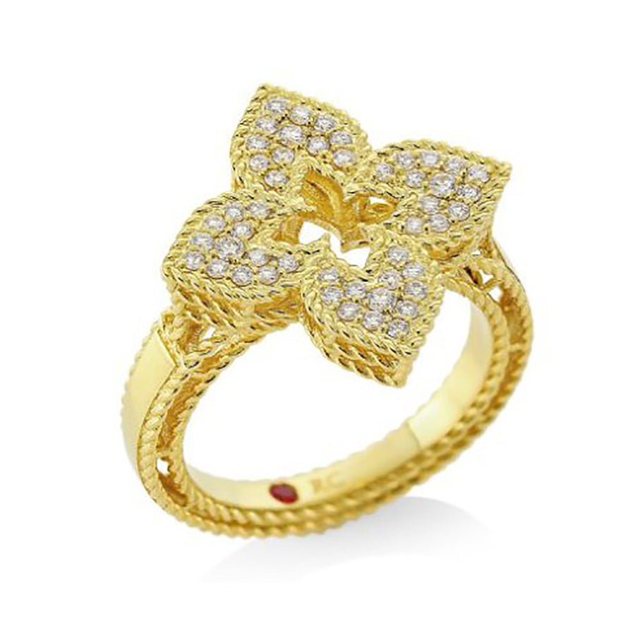 Venetian Princess Flower 0.30Ct Diamond Pave Ring in 18K Yellow Gold, size 6.5