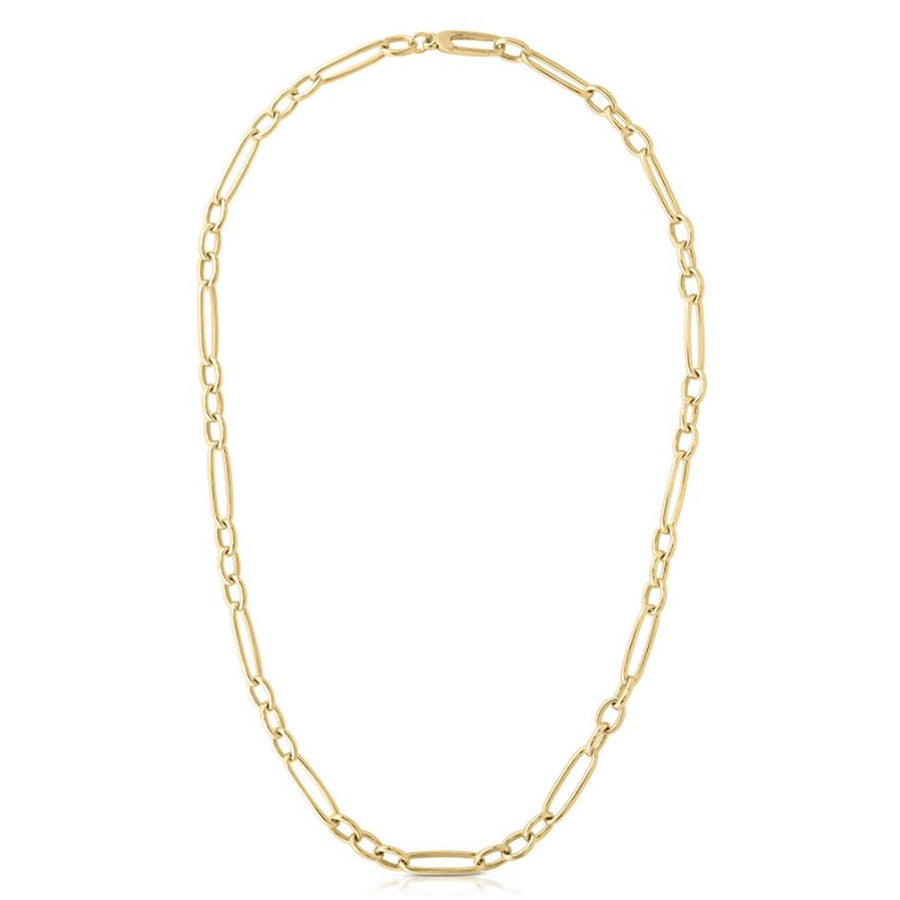 Alternating Long and Short Oval Link Chain Necklace in 18K Yellow Gold