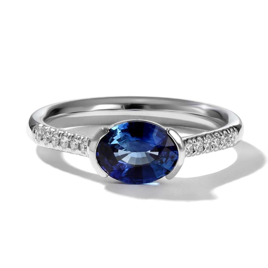 Oval Cut Sapphire and Diamond Ring in 18K White Gold