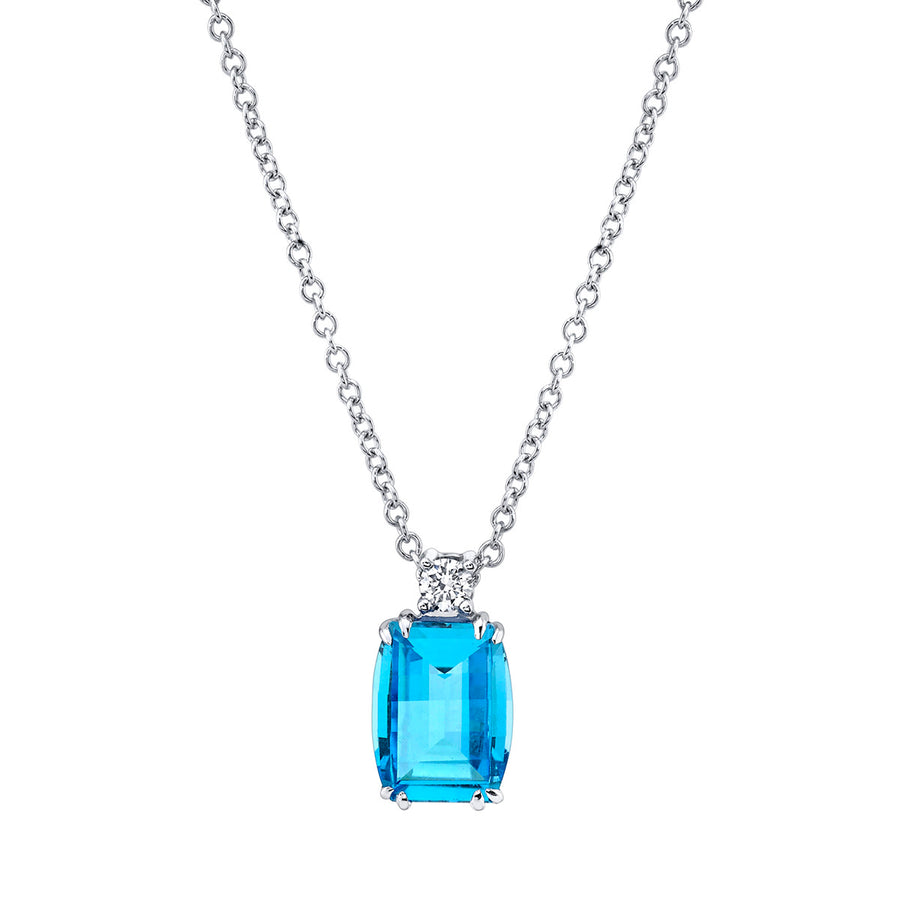 Blue Topaz and Diamond Pendant in 14K White Gold, 18" chain