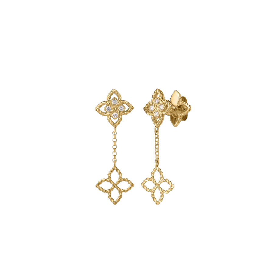Love in Verona 0.05ct Diamond Flower Drop Earrings in 18K Yellow Gold