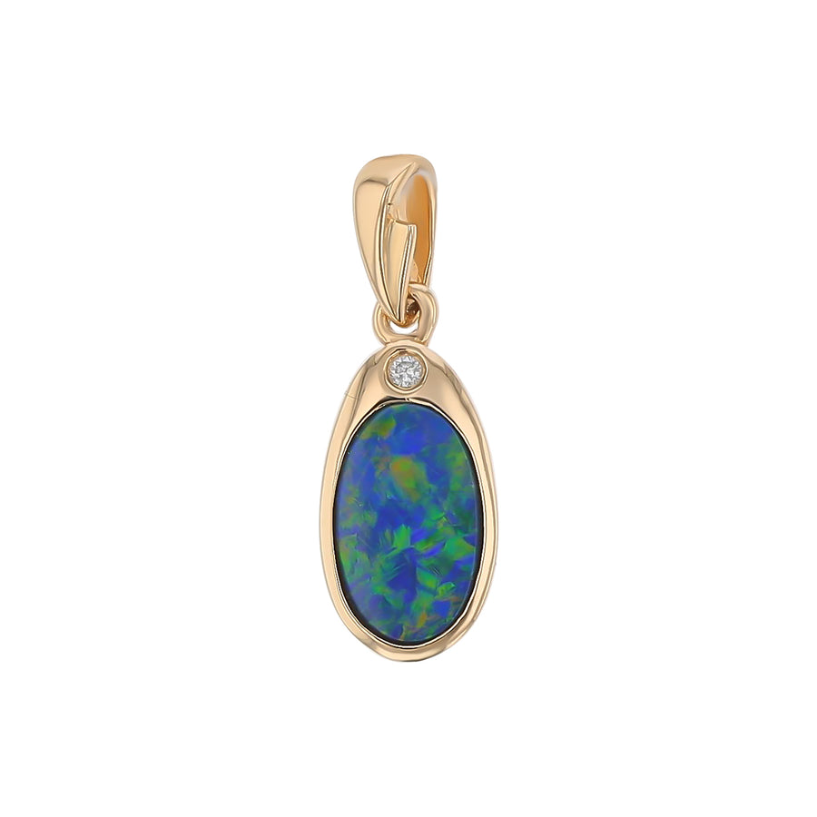 Opal Doublet and Diamond Pendant in 14K Yellow Gold