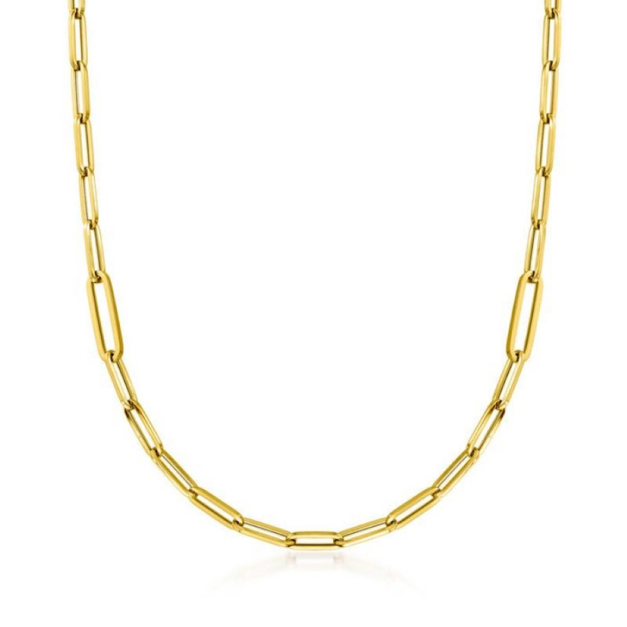 Alternating Paperclip Link Chain in 18k Yellow Gold, 17"