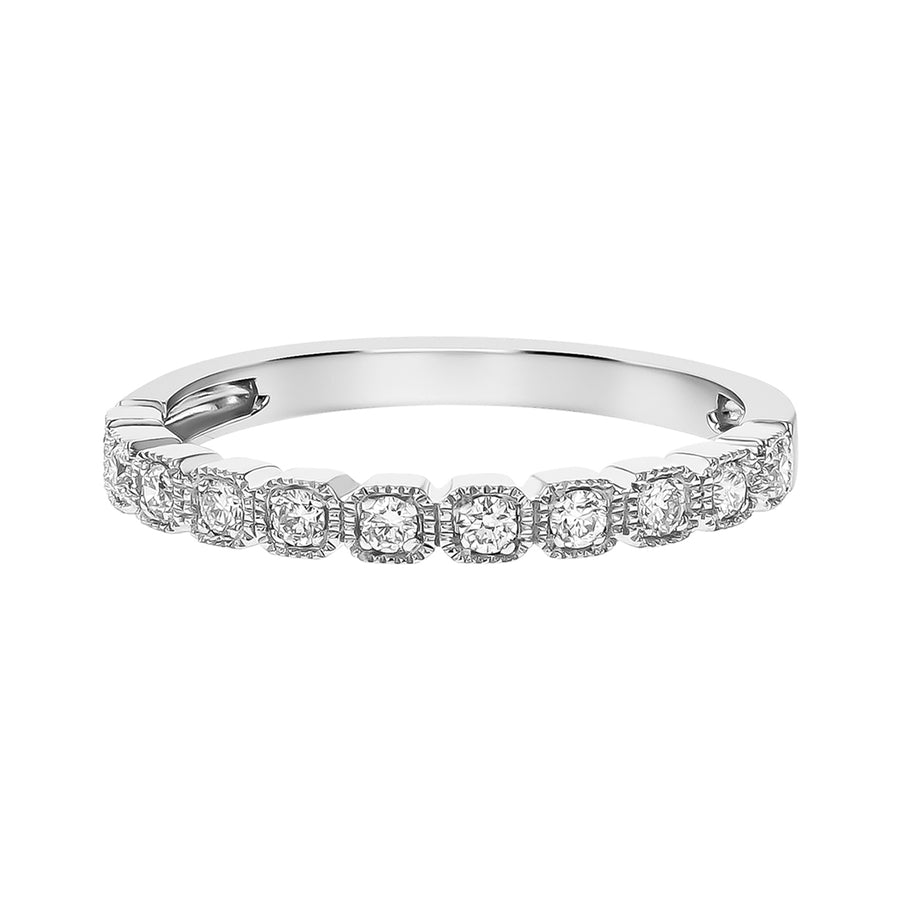 Diamond Milgrain Partway Wedding Band in 14K White Gold, Size 6.5