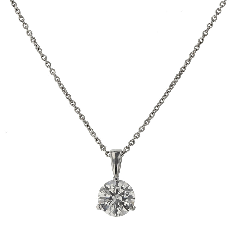1.20ct Fire & Ice Round Brilliant Diamond 3-Prong Pendant in 18K White Gold on 18" Cable Chain