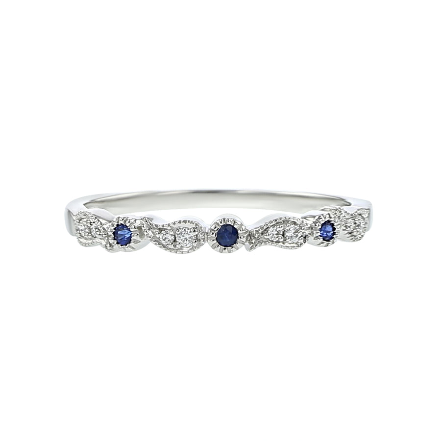 14K White Gold Sapphire and Diamond Band