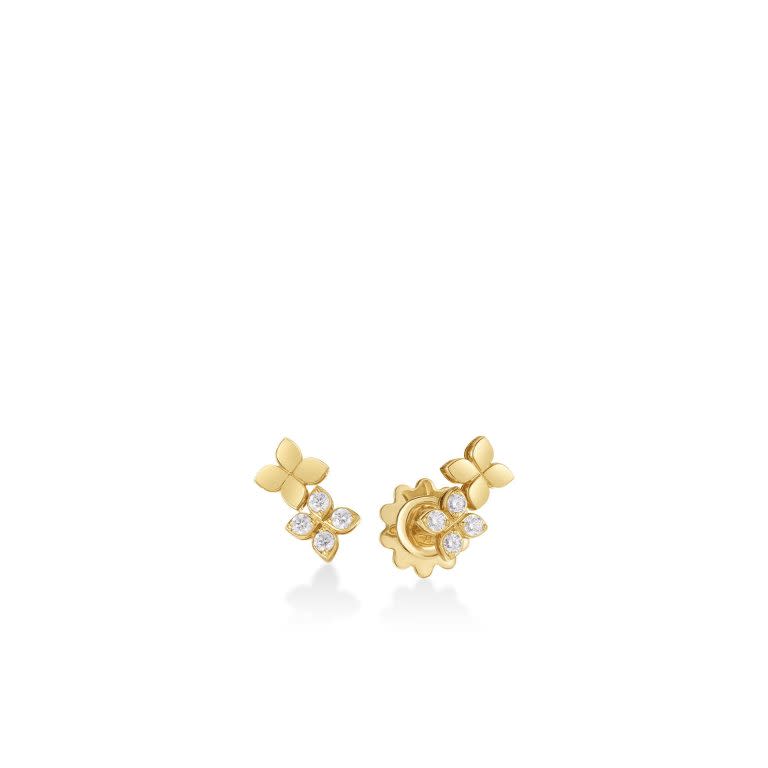 Love in Verona 0.19ct Diamond Double Flower Stud Earring in 18K Yellow Gold
