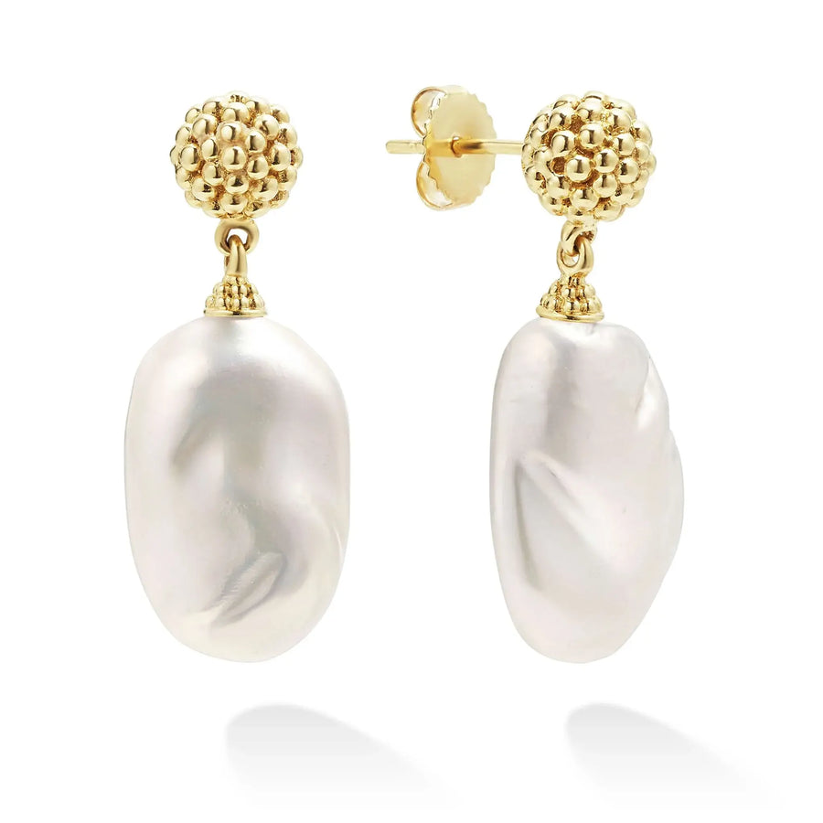 Luna Baroque Pearl Drop Earrings in 18K Yellow Gold