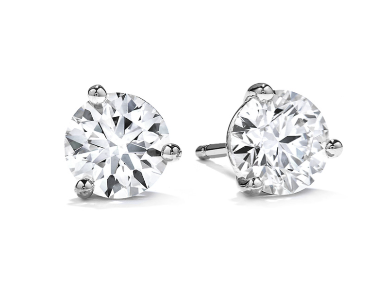 0.96-1.07ct Round Brilliant Hearts on Fire Diamonds 3 Prong Stud Earrings in 18K White Gold