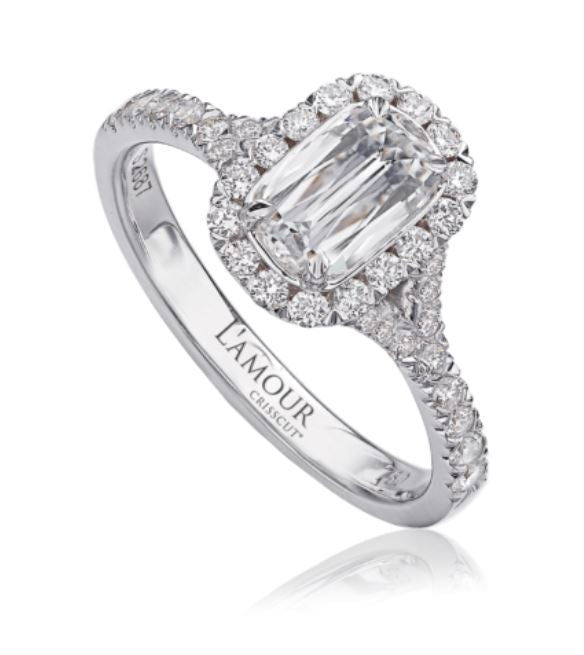 L'Amour Diamond Halo Ring in 18K White Gold, Size 6.5