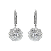 18K White Gold Brilliant Diamond Halo Drop Earrings