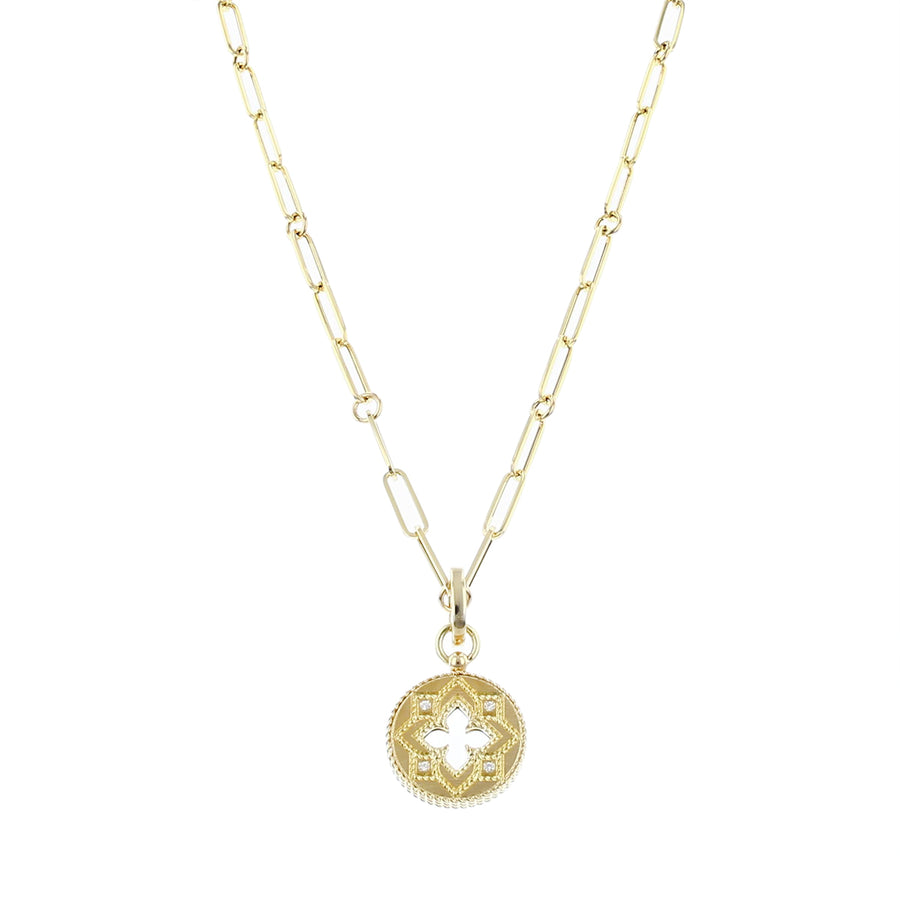 0.08ct Diamond Venetian Princess Small Medallion in 18K Yellow Gold on 19" Paperclip Chain