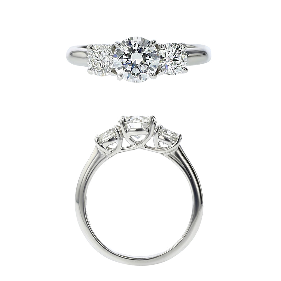 0.90ct Fire & Ice Round Brilliant Diamond with 0.63ct Fire & Ice Round Brilliant Diamonds 3 Stone Ring in Platinum, size 6.5