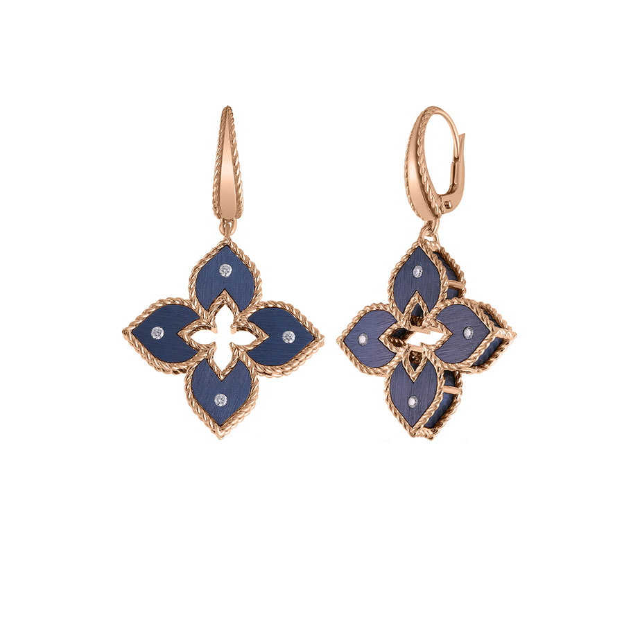 0.09ct Diamond Venetian Princess Earrings in 18K Rose Gold and Blue Titanium