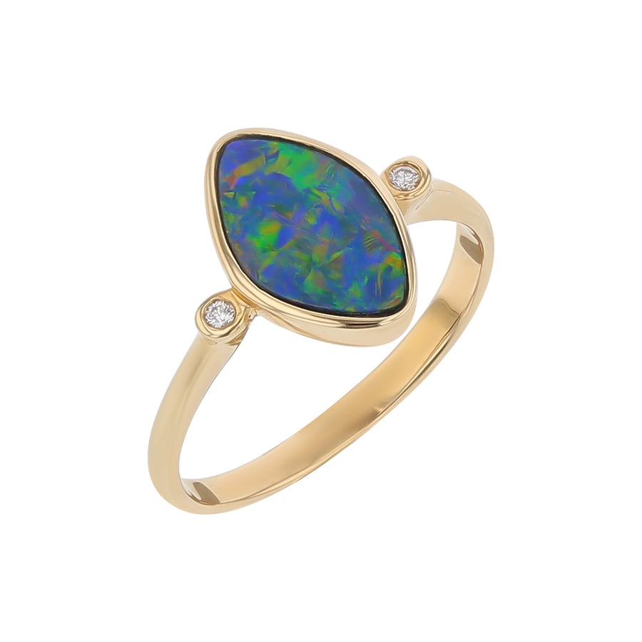 Marquise Opal Doublet and Diamond Ring in 14K Yellow Gold, Size 7