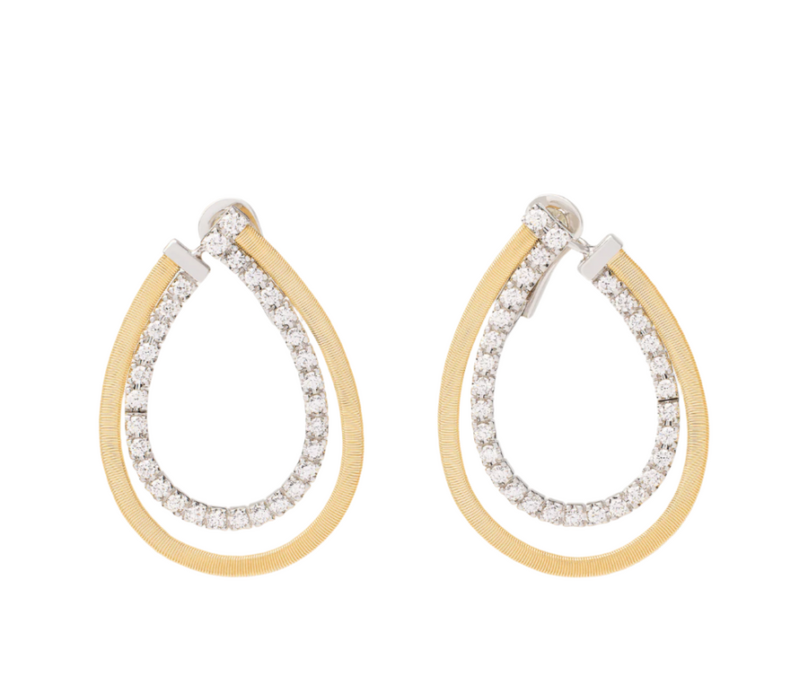 Masai Diamond Drop Earrings in 18K White and Yellow Gold