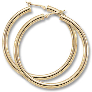 3x40mm Large Tube Hoop Earrings in 14K Yellow Gold