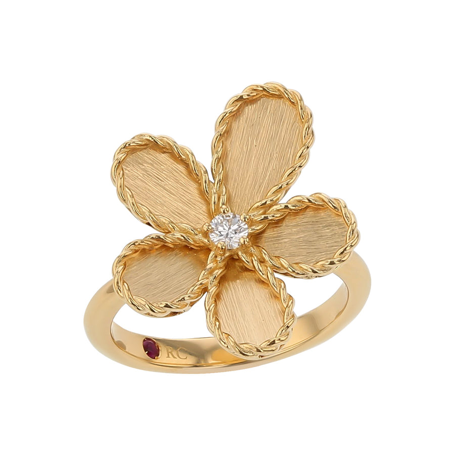 0.02Ct Diamond Flower Ring in 18k Yellow Gold, Size 6.5