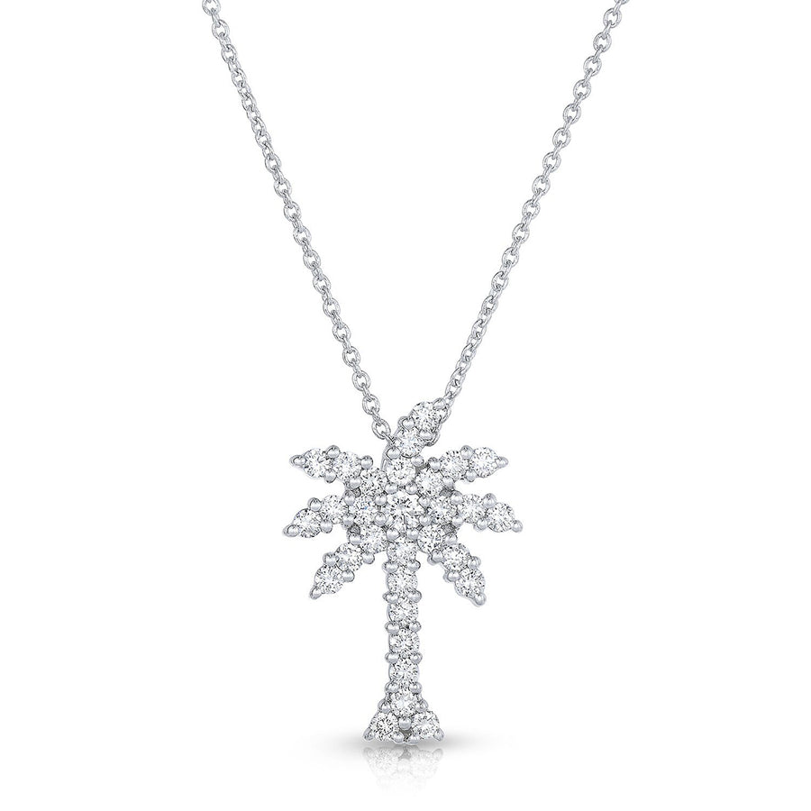 0.54ct Diamond Large Palm Tree Pendant in 18K White Gold