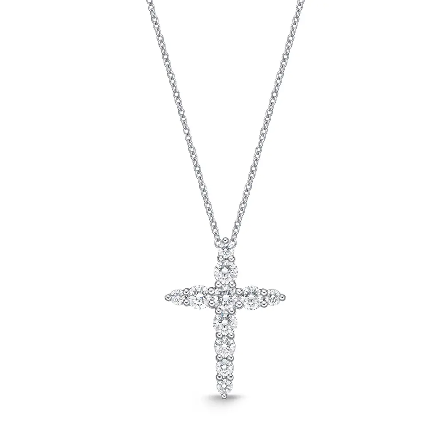 0.36-0.42Ct Graduated Diamond Cross Pendant with Chain in 18K White Gold,18in