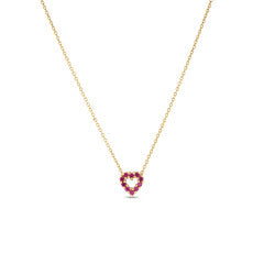 Tiny Treasure 0.10ct Round Diamond and 0.10ct Round Rubies Reversible Heart Pendant in 18K Yellow Gold, 16-18"" chain