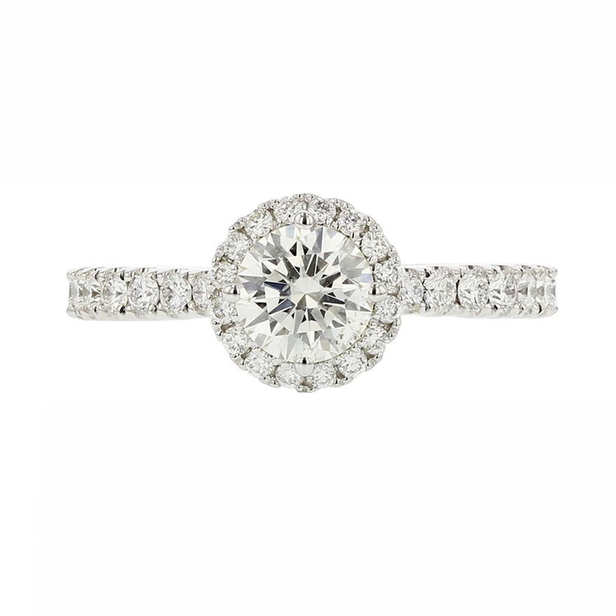 18K White Gold Round Diamond Halo Engagement Ring