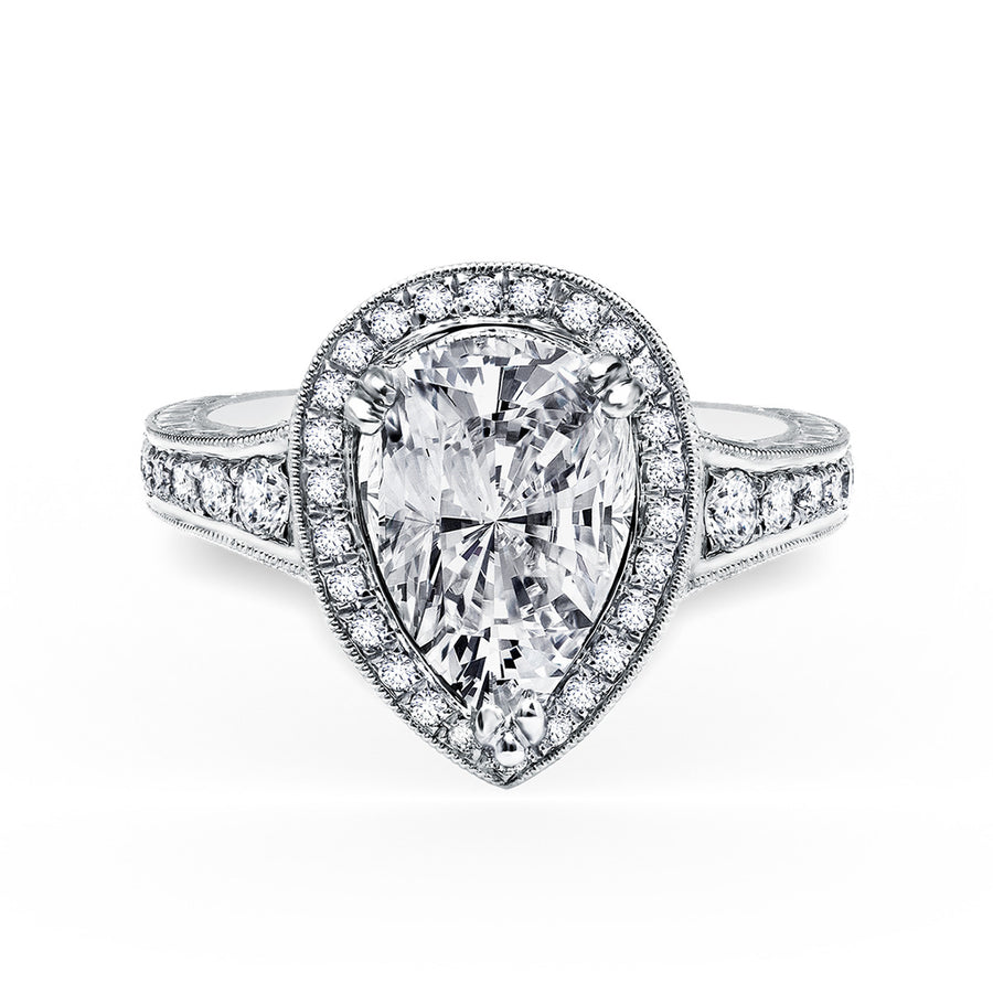 Elegant Pear Halo Diamond Engagement Ring Setting