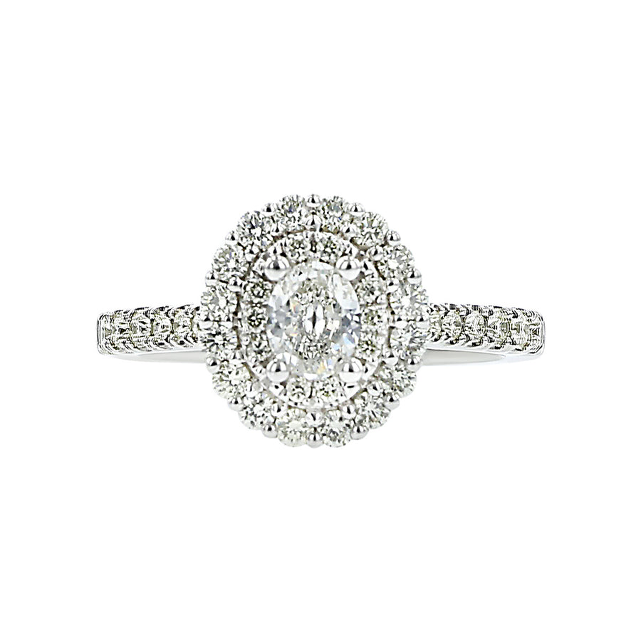 Double Halo Oval Diamond Engagement Ring