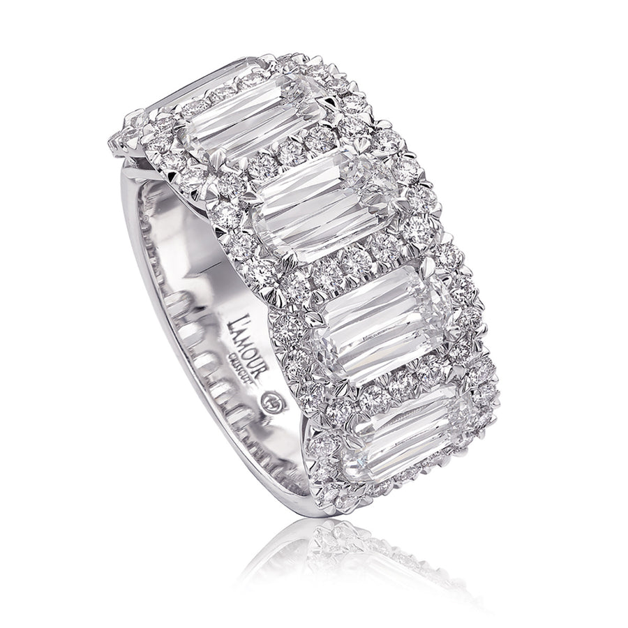 Halo L'Amour and Oval Diamond Partway Ring in 18K White Gold, Size 6.5