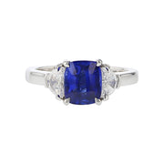 Cushion Sapphire and Half-Moon Diamond 3-Stone Ring