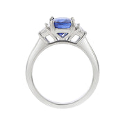 Cushion Sapphire and Half-Moon Diamond 3-Stone Ring