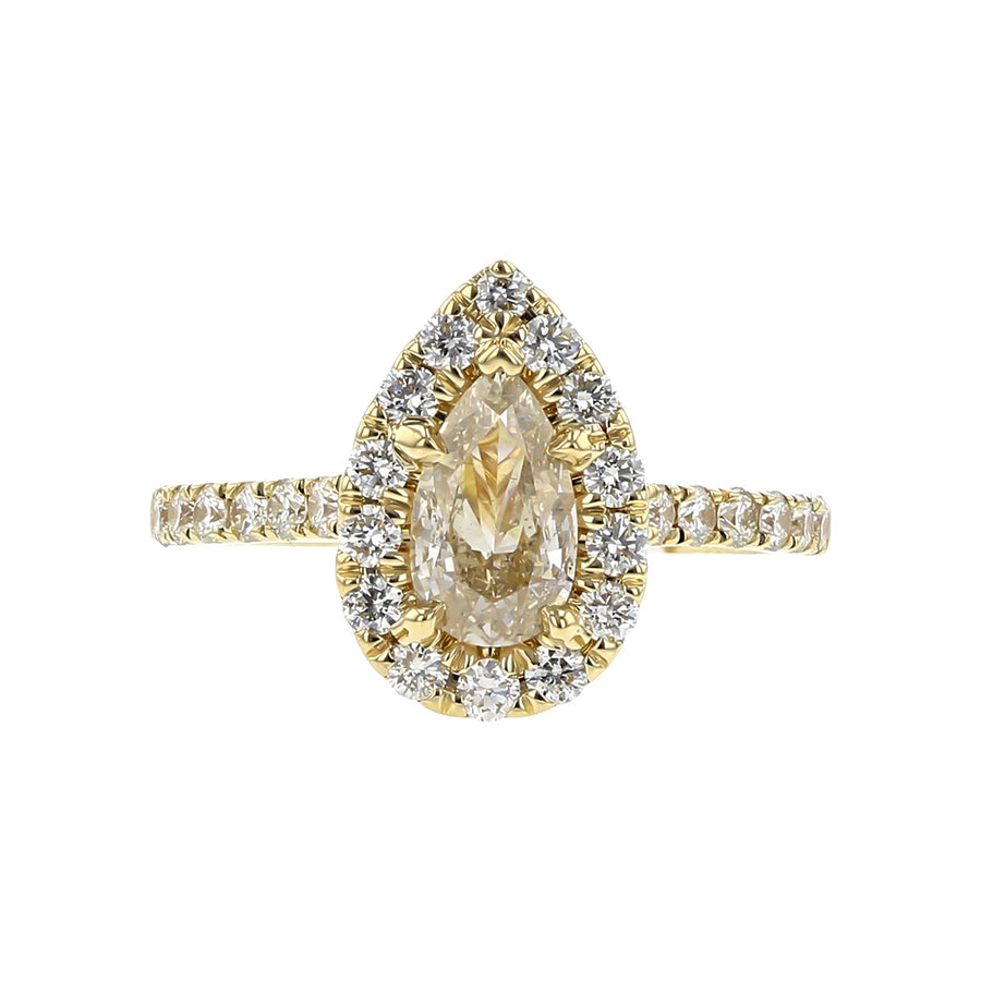 14K Gold Pear-Shaped Diamond Halo Engagement Ring