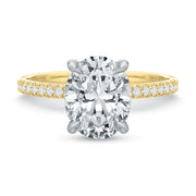 Modern Classic Solitaire Diamond Semi-Mount Ring in 18K Yellow Gold and Platinum for Oval Center, Size 6